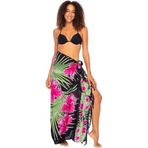 imageBack From Bali Womens Print Sarong Swimsuit Beach Cover Up Wrap Skirt PareoHibiscus Black Pink