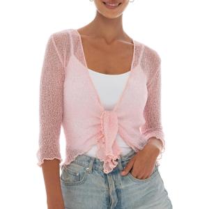 imageBack From Bali Womens Sheer Shrug Cardigan Lightweight KnitBallet Pink