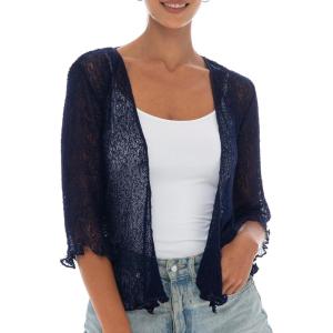 imageBack From Bali Womens Sheer Shrug Cardigan Lightweight KnitDark Navy