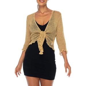 imageBack From Bali Womens Sheer Shrug Cardigan Lightweight KnitNatural Gold Metallic
