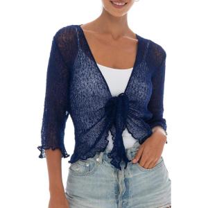 imageBack From Bali Womens Sheer Shrug Cardigan Lightweight KnitNavy