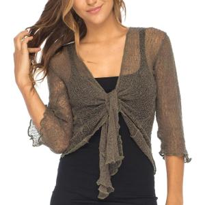 imageBack From Bali Womens Sheer Shrug Cardigan Lightweight KnitOlive