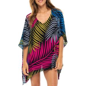 imageBack From Bali Womens Short Beach Swimsuit Cover Up Caftan Pullover Floral Poncho for Bathing SuitBamboo Pink