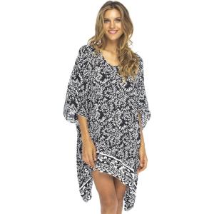 imageBack From Bali Womens Short Beach Swimsuit Cover Up Caftan Pullover Floral Poncho for Bathing SuitBlack