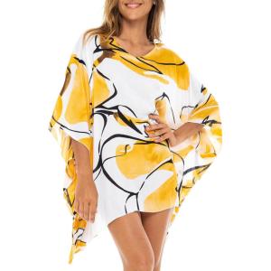 imageBack From Bali Womens Short Beach Swimsuit Cover Up Caftan Pullover Floral Poncho for Bathing SuitBlossom Yellow