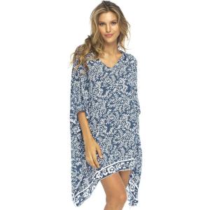 imageBack From Bali Womens Short Beach Swimsuit Cover Up Caftan Pullover Floral Poncho for Bathing SuitNavy