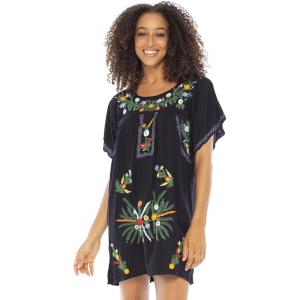 imageBack From Bali Womens Short Dress Mexican Embroidered Short Sleeves Cover UpBlack