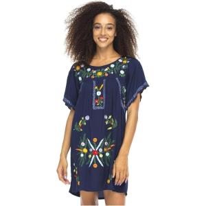 imageBack From Bali Womens Short Dress Mexican Embroidered Short Sleeves Cover UpNavy
