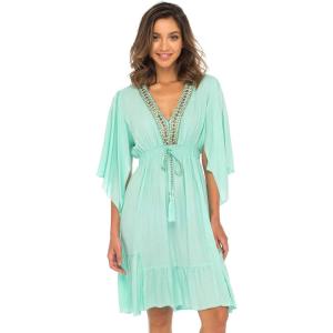 imageBack From Bali Womens Short Sundress Flowy Boho Beach Dress with Beaded Deep V Neck Casual Sexy Summer Party DressAqua