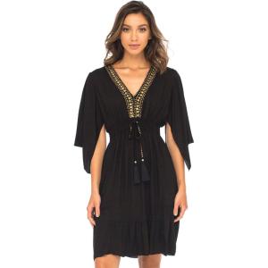 imageBack From Bali Womens Short Sundress Flowy Boho Beach Dress with Beaded Deep V Neck Casual Sexy Summer Party DressBlack