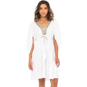 imageBack From Bali Womens Short Sundress Flowy Boho Beach Dress with Beaded Deep V Neck Casual Sexy Summer Party DressWhite