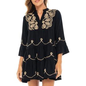 imageBack From Bali Womens Short Sundress Flowy Boho Beach Dress with Embroidered V Neck Casual Sexy Summer Party DressBlack