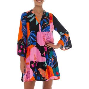 imageBack From Bali Womens Short Sundress Flowy Boho Beach Dress with Embroidered V Neck Casual Sexy Summer Party DressFlower Black