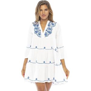 imageBack From Bali Womens Short Sundress Flowy Boho Beach Dress with Embroidered V Neck Casual Sexy Summer Party DressWhite