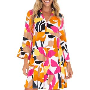 imageBack From Bali Womens Short Sundress Flowy Boho Beach Dress with Embroidered V Neck Casual Sexy Summer Party DressWhite Floral Pop