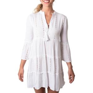 imageBack From Bali Womens Summer Dress Boho Loose Flowy Tunic Top Casual Short Cute Embroidered Beach Shift DressWhite Eyelet