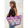 imageBack From Bali Womens 100 Cotton Hand Crochet Large Bucket Tote Bag Artisan Granny Square Lined Zipper Closure