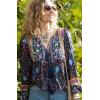 imageBack From Bali Womens Boho Pullover Blouse with Floral Print VNeck Long Sleeves Relaxed Fit Tassel Tie Top ShirtNavy