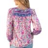 imageBack From Bali Womens Boho Pullover Blouse with Floral Print VNeck Long Sleeves Relaxed Fit Tassel Tie Top ShirtPurple