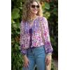 imageBack From Bali Womens Boho Pullover Blouse with Floral Print VNeck Long Sleeves Relaxed Fit Tassel Tie Top ShirtPurple
