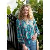 imageBack From Bali Womens Boho Pullover Blouse with Floral Print VNeck Long Sleeves Relaxed Fit Tassel Tie Top ShirtTurquoise