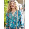 imageBack From Bali Womens Boho Pullover Blouse with Floral Print VNeck Long Sleeves Relaxed Fit Tassel Tie Top ShirtTurquoise
