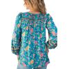 imageBack From Bali Womens Boho Pullover Blouse with Floral Print VNeck Long Sleeves Relaxed Fit Tassel Tie Top ShirtTurquoise