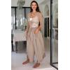 imageBack From Bali Womens Cropped Wide Leg Pants Trouser Comfort Solid Elastic Waist S4XLBeige