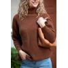 imageBack From Bali Womens High Turtleneck Sweater Oversized Slouchy Drop Shoulder Long SleevesBrown