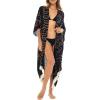 imageBack From Bali Womens Long Open Front Kimono Cardigan Boho Flowy Swimsuit Cover Up Summer Rayon Beach DusterBlack Ruins