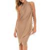 imageBack From Bali Womens Sarong Wrap Swimsuit Cover Up Solid Beach Pareo Bathing Suit Skirt Coconut Tie ClipTaupe