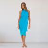 imageBack From Bali Womens Sarong Wrap Swimsuit Cover Up Solid Beach Pareo Bathing Suit Skirt Coconut Tie ClipTurquoise