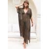 imageBack From Bali Womens Sheer Long Swimsuit Cover Up Sexy Pullover Metallic Mesh Knit Beach PonchoBlack Gold