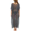 imageBack From Bali Womens Sheer Long Swimsuit Cover Up Sexy Pullover Metallic Mesh Knit Beach PonchoBlack Silver