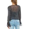 imageBack From Bali Womens Sheer Shrug Bolero Long Sleeves Cropped Cardigan Lite Bell SleevesMetallic Black Silver