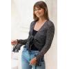imageBack From Bali Womens Sheer Shrug Bolero Long Sleeves Cropped Cardigan Lite Bell SleevesMetallic Black Silver