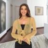 imageBack From Bali Womens Sheer Shrug Bolero Long Sleeves Cropped Cardigan Lite Bell SleevesNatural Gold