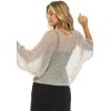 imageBack From Bali Womens Sheer Shrug Dressy Poncho Top Lightweight Mesh Knit Sweater Dolman SleevesBeige