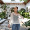 imageBack From Bali Womens Sheer Shrug Dressy Poncho Top Lightweight Mesh Knit Sweater Dolman SleevesCream