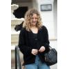 imageBack From Bali Womens Slouchy VNeck Cardigan Fuzzy Knit Sweater Oversized Drop Shoulder Long SleevesBlack