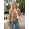 imageBack From Bali Womens Slouchy VNeck Cardigan Fuzzy Knit Sweater Oversized Drop Shoulder Long SleevesKhaki