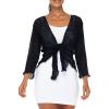 imageBack From Bali Womens 100 Cotton Shrug Tie Front Cardigan Lightweight Soft Knit 34 Sleeve Open Front SweaterBlack