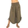 imageBack From Bali Womens Cropped Wide Leg Pants Trouser Comfort Solid Elastic Waist S4XLOlive