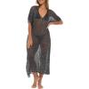 imageBack From Bali Womens Sheer Long Swimsuit Cover Up Sexy Pullover Metallic Mesh Knit Beach PonchoBlack Silver