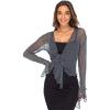 imageBack From Bali Womens Sheer Shrug Bolero Long Sleeves Cropped Cardigan Lite Bell SleevesGunmetal