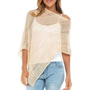 imageBack From Bali Womens 100 Cotton Knit Poncho Sweater Lightweight Artisan Summer Shrug ShawlLatte Brown