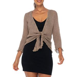 imageBack From Bali Womens 100 Cotton Shrug Tie Front Cardigan Lightweight Soft Knit 34 Sleeve Open Front SweaterBeige