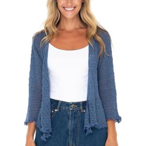 imageBack From Bali Womens 100 Cotton Shrug Tie Front Cardigan Lightweight Soft Knit 34 Sleeve Open Front SweaterBluejean