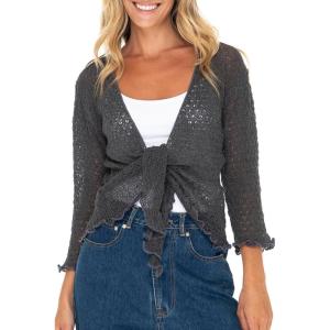 imageBack From Bali Womens 100 Cotton Shrug Tie Front Cardigan Lightweight Soft Knit 34 Sleeve Open Front SweaterGrey