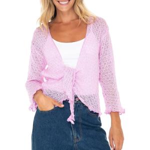 imageBack From Bali Womens 100 Cotton Shrug Tie Front Cardigan Lightweight Soft Knit 34 Sleeve Open Front SweaterPink